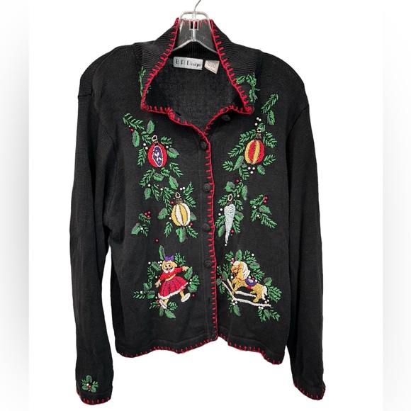 B.P Design Size L Black W Embroidered Beaded Ornaments Cardigan Sweater - Picture 1 of 6